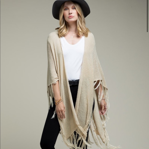 Boho Waffle Knit Fringe Kimono - Picture 2 of 12